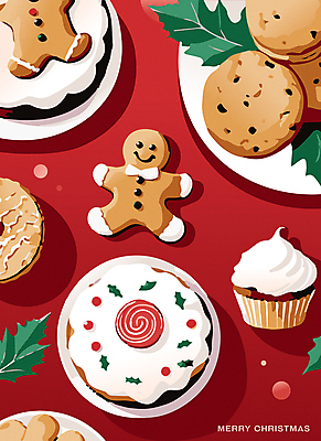 포스터 크리스마스 겨울 일러스트 이벤트 사람없음 빨간색 쿠키 분위기 컵케이크 크림 오브젝트 진저쿠키 국내일러스트 AI파일 계절 기념일 컬러 컨셉 디저트 케이크 파일형식 벡터