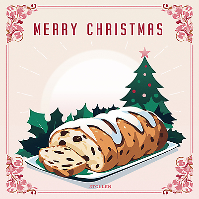 포스터 별 크리스마스 겨울 일러스트 디저트 프레임 이벤트 사람없음 크리스마스트리 분위기 테두리 오브젝트 슈가파우더 슈톨렌 국내일러스트 AI파일 자연요소 계절 기념일 음식 컨셉 케이크 파일형식 벡터