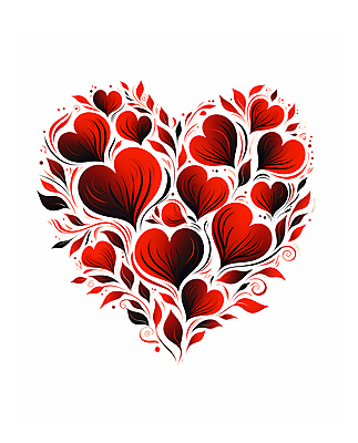 JPG 백그라운드 잎 일러스트 사랑 사람없음 빨간색 하트 국내일러스트 AI일러스트 AI콘텐츠 모양 식물 감정 컬러 파일형식