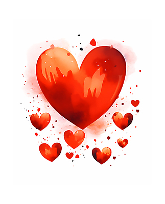 JPG 백그라운드 일러스트 수채화 사랑 사람없음 빨간색 하트 국내일러스트 AI일러스트 AI콘텐츠 모양 감정 컬러 파일형식