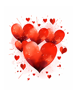 JPG 백그라운드 일러스트 수채화 사랑 사람없음 빨간색 하트 국내일러스트 AI일러스트 AI콘텐츠 모양 감정 컬러 파일형식