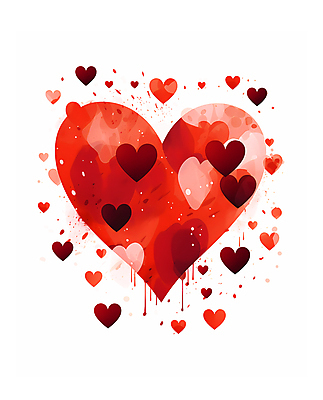 JPG 백그라운드 일러스트 수채화 사랑 사람없음 빨간색 하트 국내일러스트 AI일러스트 AI콘텐츠 모양 감정 컬러 파일형식