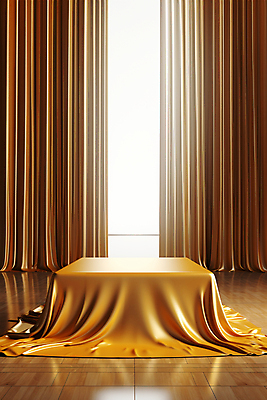 JPG 편집이미지 사람없음 사각형 금색 우아함 실크 디지털합성 덮기 포디움 편집소스 편집실사 AI포토 AI콘텐츠 도형 컬러 컨셉 모션 무대 직물 CG 파일형식