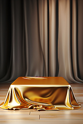 JPG 편집이미지 사람없음 사각형 금색 우아함 실크 디지털합성 덮기 포디움 편집소스 편집실사 AI포토 AI콘텐츠 도형 컬러 컨셉 모션 무대 직물 CG 파일형식