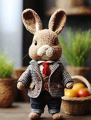 JPG 편집이미지 사람없음 귀여움 디지털합성 토끼인형 편집소스 뜨개인형 편집실사 AI포토 AI콘텐츠 인형 컨셉 토끼 CG 파일형식