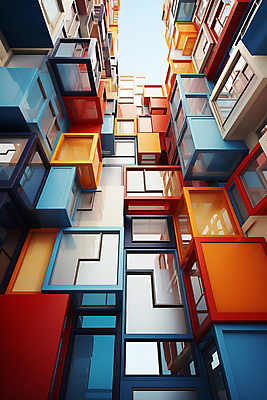 JPG 편집이미지 건축물 사람없음 컬러풀 사각형 큐브 디지털합성 복잡 편집소스 이미지편집 편집실사 AI컴퓨터그래픽 AI콘텐츠 도형 건축 컬러 컨셉 CG 파일형식