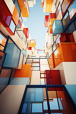 JPG 편집이미지 건축물 사람없음 컬러풀 사각형 큐브 디지털합성 복잡 편집소스 이미지편집 편집실사 AI컴퓨터그래픽 AI콘텐츠 도형 건축 컬러 컨셉 CG 파일형식