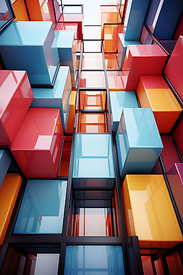 JPG 편집이미지 건축물 사람없음 컬러풀 사각형 큐브 디지털합성 복잡 편집소스 이미지편집 편집실사 AI컴퓨터그래픽 AI콘텐츠 도형 건축 컬러 컨셉 CG 파일형식