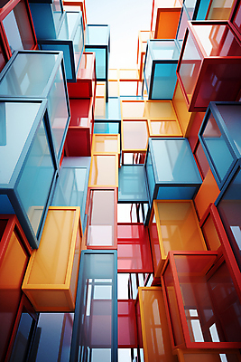 JPG 편집이미지 건축물 사람없음 컬러풀 사각형 큐브 디지털합성 복잡 편집소스 이미지편집 편집실사 AI컴퓨터그래픽 AI콘텐츠 도형 건축 컬러 컨셉 CG 파일형식