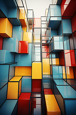 JPG 편집이미지 건축물 사람없음 컬러풀 사각형 큐브 디지털합성 복잡 편집소스 이미지편집 편집실사 AI컴퓨터그래픽 AI콘텐츠 도형 건축 컬러 컨셉 CG 파일형식