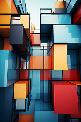 JPG 편집이미지 건축물 사람없음 컬러풀 사각형 큐브 디지털합성 복잡 편집소스 이미지편집 편집실사 AI컴퓨터그래픽 AI콘텐츠 도형 건축 컬러 컨셉 CG 파일형식