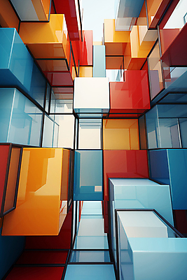 JPG 편집이미지 건축물 사람없음 컬러풀 사각형 큐브 디지털합성 복잡 편집소스 이미지편집 편집실사 AI컴퓨터그래픽 AI콘텐츠 도형 건축 컬러 컨셉 CG 파일형식