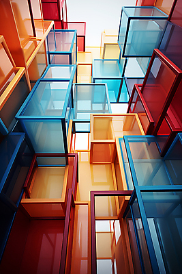 JPG 편집이미지 건축물 사람없음 컬러풀 사각형 큐브 디지털합성 복잡 편집소스 이미지편집 편집실사 AI컴퓨터그래픽 AI콘텐츠 도형 건축 컬러 컨셉 CG 파일형식