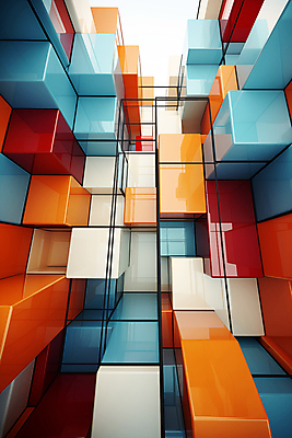 JPG 편집이미지 건축물 사람없음 컬러풀 사각형 큐브 디지털합성 복잡 편집소스 이미지편집 편집실사 AI컴퓨터그래픽 AI콘텐츠 도형 건축 컬러 컨셉 CG 파일형식