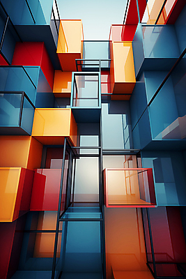 JPG 편집이미지 건축물 사람없음 컬러풀 사각형 큐브 디지털합성 복잡 편집소스 이미지편집 편집실사 AI컴퓨터그래픽 AI콘텐츠 도형 건축 컬러 컨셉 CG 파일형식