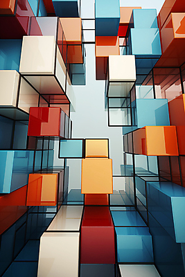 JPG 편집이미지 건축물 사람없음 컬러풀 사각형 큐브 디지털합성 복잡 편집소스 이미지편집 편집실사 AI컴퓨터그래픽 AI콘텐츠 도형 건축 컬러 컨셉 CG 파일형식