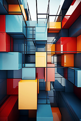 JPG 편집이미지 건축물 사람없음 컬러풀 사각형 큐브 디지털합성 복잡 편집소스 이미지편집 편집실사 AI컴퓨터그래픽 AI콘텐츠 도형 건축 컬러 컨셉 CG 파일형식