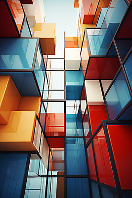 JPG 편집이미지 건축물 사람없음 컬러풀 사각형 큐브 디지털합성 복잡 편집소스 이미지편집 편집실사 AI컴퓨터그래픽 AI콘텐츠 도형 건축 컬러 컨셉 CG 파일형식