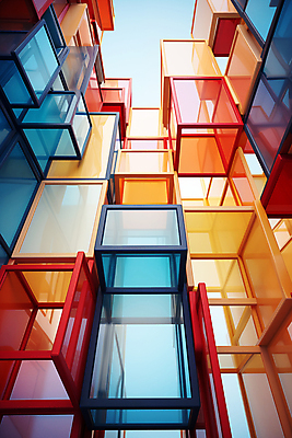 JPG 편집이미지 건축물 사람없음 컬러풀 사각형 큐브 디지털합성 복잡 편집소스 이미지편집 편집실사 AI컴퓨터그래픽 AI콘텐츠 도형 건축 컬러 컨셉 CG 파일형식