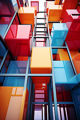 JPG 편집이미지 건축물 사람없음 컬러풀 사각형 큐브 디지털합성 복잡 편집소스 이미지편집 편집실사 AI컴퓨터그래픽 AI콘텐츠 도형 건축 컬러 컨셉 CG 파일형식