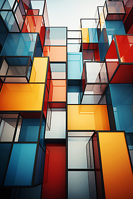 JPG 편집이미지 건축물 사람없음 컬러풀 사각형 큐브 디지털합성 복잡 편집소스 이미지편집 편집실사 AI컴퓨터그래픽 AI콘텐츠 도형 건축 컬러 컨셉 CG 파일형식