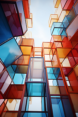 JPG 편집이미지 건축물 사람없음 컬러풀 사각형 큐브 디지털합성 복잡 편집소스 이미지편집 편집실사 AI컴퓨터그래픽 AI콘텐츠 도형 건축 컬러 컨셉 CG 파일형식