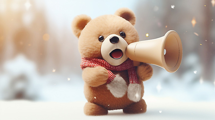 JPG 편집이미지 겨울 곰 들기 이벤트 사람없음 쇼핑 목도리 확성기 외침 곰인형 알림 오브젝트 이미지편집 편집실사 AI컴퓨터그래픽 AI콘텐츠 동물 잡화 계절 인형 포유류 모션 소리 CG 파일형식