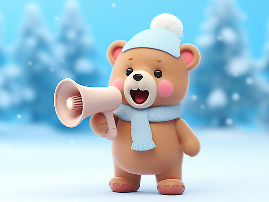 JPG 편집이미지 겨울 곰 털모자 들기 이벤트 사람없음 쇼핑 목도리 확성기 외침 곰인형 알림 오브젝트 편집실사 AI컴퓨터그래픽 AI콘텐츠 동물 모자_잡화 잡화 계절 인형 포유류 모션 소리 CG 파일형식