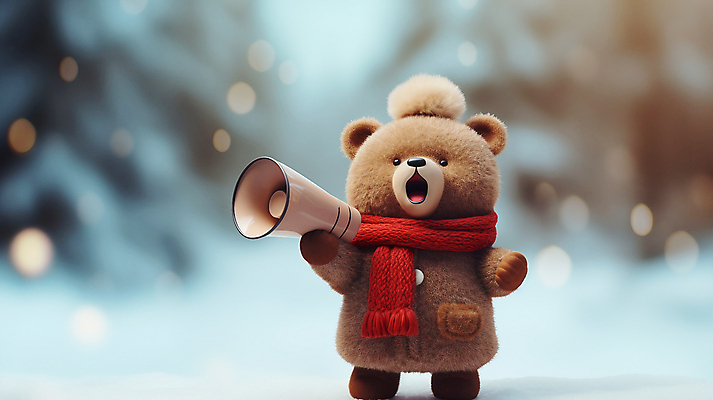JPG 편집이미지 겨울 곰 들기 이벤트 사람없음 쇼핑 목도리 확성기 외침 곰인형 알림 오브젝트 편집실사 AI컴퓨터그래픽 AI콘텐츠 동물 잡화 계절 인형 포유류 모션 소리 CG 파일형식