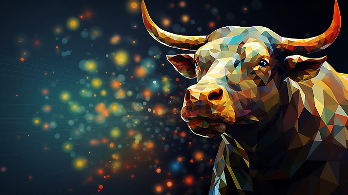 JPG 편집이미지 사람없음 금융 경제 디지털 거래 주식 황소 투자 빛망울 금융거래 상한가 스톡 주식시장 증권시장 폴리곤 이미지편집 편집실사 AI컴퓨터그래픽 AI콘텐츠 비즈니스 빛 소 시장 CG 파일형식