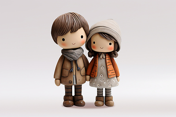 전신 PSD 편집이미지 커플 여자 남자 사랑 두명 목도리 겨울옷 비니 클레이아트 이미지편집 모자_잡화 잡화 옷 감정 겨울 관계 사람 공예 점토 파일형식