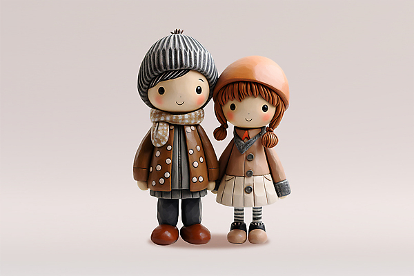 전신 PSD 편집이미지 커플 여자 남자 털모자 사랑 두명 목도리 코트 겨울옷 클레이아트 이미지편집 모자_잡화 잡화 옷 감정 겨울 관계 사람 외투 공예 점토 파일형식