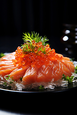 JPG 편집이미지 접시 음식 사람없음 생선회 신선 연어알 연어회 편집실사 AI포토 AI콘텐츠 식기 알 회 CG 연어 파일형식