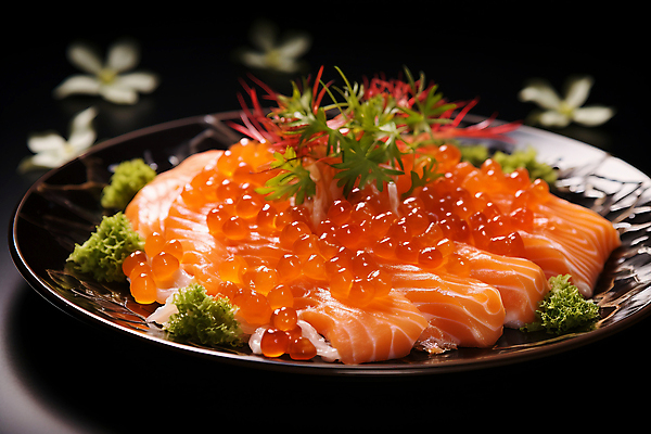 JPG 편집이미지 접시 음식 사람없음 초밥 신선 연어알 연어회 편집실사 AI포토 AI콘텐츠 식기 알 생선회 CG 연어 일본음식 파일형식