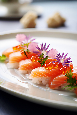 JPG 편집이미지 접시 음식 사람없음 장식 신선 연어알 연어초밥 연어회 편집실사 AI포토 AI콘텐츠 식기 알 초밥 생선회 CG 연어 파일형식