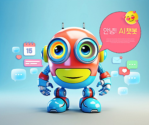PSD 편집이미지 캐릭터 말풍선 사람없음 3D 귀여움 로봇 입체 소셜미디어 채팅봇 AI_인공지능 편집3D 컨셉 디지털합성 파일형식