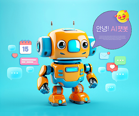 PSD 편집이미지 캐릭터 말풍선 사람없음 3D 귀여움 로봇 입체 소셜미디어 채팅봇 AI_인공지능 편집3D 컨셉 디지털합성 파일형식