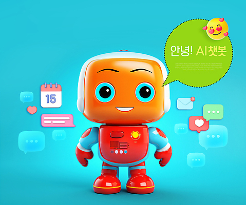 PSD 편집이미지 캐릭터 말풍선 사람없음 3D 귀여움 로봇 입체 소셜미디어 채팅봇 AI_인공지능 편집3D 컨셉 디지털합성 파일형식