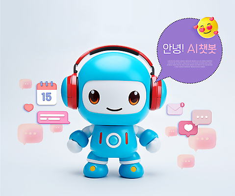 PSD 편집이미지 캐릭터 말풍선 사람없음 파란색 3D 귀여움 로봇 입체 소셜미디어 채팅봇 AI_인공지능 편집3D 컬러 컨셉 디지털합성 파일형식