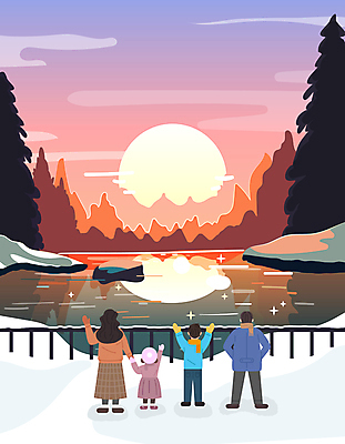전신 나무 여자 남자 호수 어린이 겨울 일러스트 가족 새해 서기 소녀 소년 여러명 성인 울타리 태양 손들기 일출 손잡기 만세 눈 즐거움 겨울방학 눈덮임 국내일러스트 AI파일 자연요소 식물 계절 감정 다수 컨셉 관계 모션 날씨 방학 사람 담장 노을 파일형식 벡터