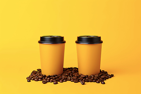 JPG 편집이미지 커피 사람없음 노란색 원두 커피잔 일회용 오브젝트 테이크아웃 두잔 테이크아웃컵 편집실사 AI포토 AI콘텐츠 음료 컬러 2 잔 컵 CG 파일형식