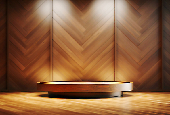 JPG 편집이미지 백그라운드 사람없음 나뭇결 갈색 3D 공간 원형 단상 포디움 나무배경 비어있는 편집3D AI포토 AI콘텐츠 도형 컬러 무대 디지털합성 파일형식
