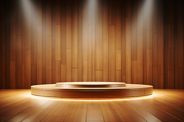 JPG 편집이미지 백그라운드 사람없음 나뭇결 빛 갈색 3D 공간 원형 단상 포디움 나무배경 비어있는 편집3D AI포토 AI콘텐츠 도형 컬러 무대 디지털합성 파일형식