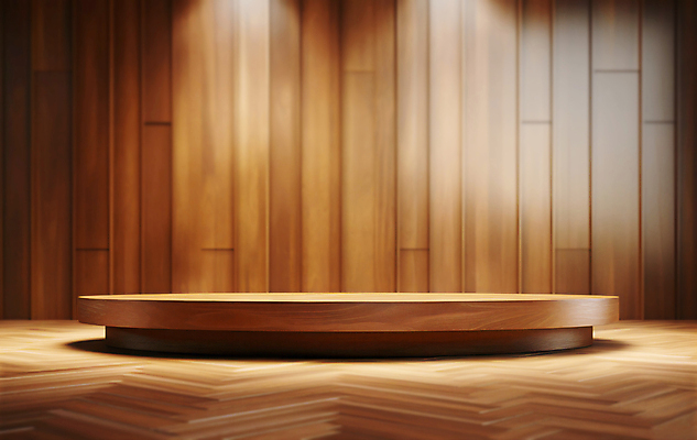 JPG 편집이미지 백그라운드 사람없음 나뭇결 갈색 3D 공간 원형 단상 포디움 나무배경 비어있는 편집3D AI포토 AI콘텐츠 도형 컬러 무대 디지털합성 파일형식