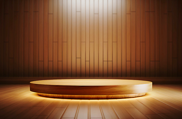 JPG 편집이미지 백그라운드 사람없음 나뭇결 갈색 3D 공간 원형 단상 포디움 나무배경 비어있는 편집3D AI포토 AI콘텐츠 도형 컬러 무대 디지털합성 파일형식