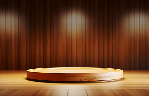 JPG 편집이미지 백그라운드 사람없음 나뭇결 갈색 3D 공간 원형 단상 포디움 나무배경 비어있는 편집3D AI포토 AI콘텐츠 도형 컬러 무대 디지털합성 파일형식