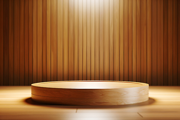 JPG 편집이미지 백그라운드 사람없음 나뭇결 갈색 3D 공간 원형 단상 포디움 나무배경 비어있는 편집3D AI포토 AI콘텐츠 도형 컬러 무대 디지털합성 파일형식