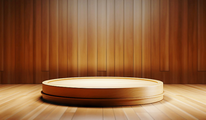 JPG 편집이미지 백그라운드 사람없음 나뭇결 갈색 3D 공간 원형 단상 포디움 나무배경 비어있는 편집3D AI포토 AI콘텐츠 도형 컬러 무대 디지털합성 파일형식