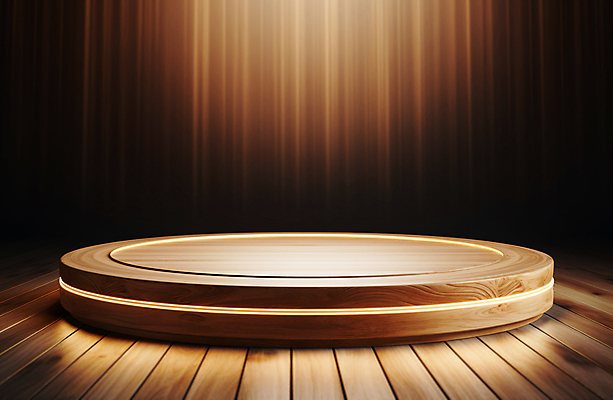 JPG 편집이미지 백그라운드 사람없음 나뭇결 갈색 3D 공간 원형 단상 포디움 나무배경 비어있는 편집3D AI포토 AI콘텐츠 도형 컬러 무대 디지털합성 파일형식