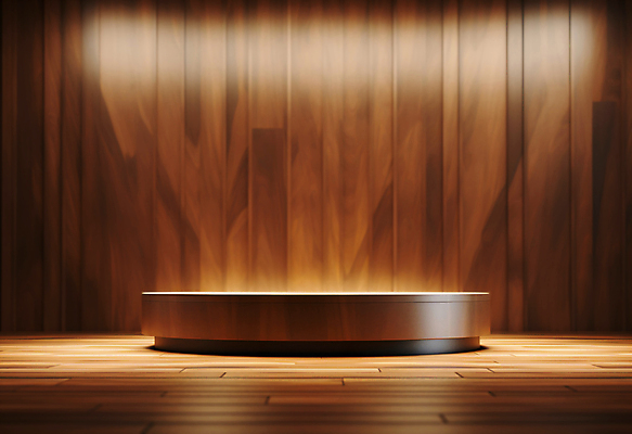 JPG 편집이미지 백그라운드 사람없음 나뭇결 갈색 3D 공간 원형 단상 포디움 나무배경 비어있는 편집3D AI포토 AI콘텐츠 도형 컬러 무대 디지털합성 파일형식